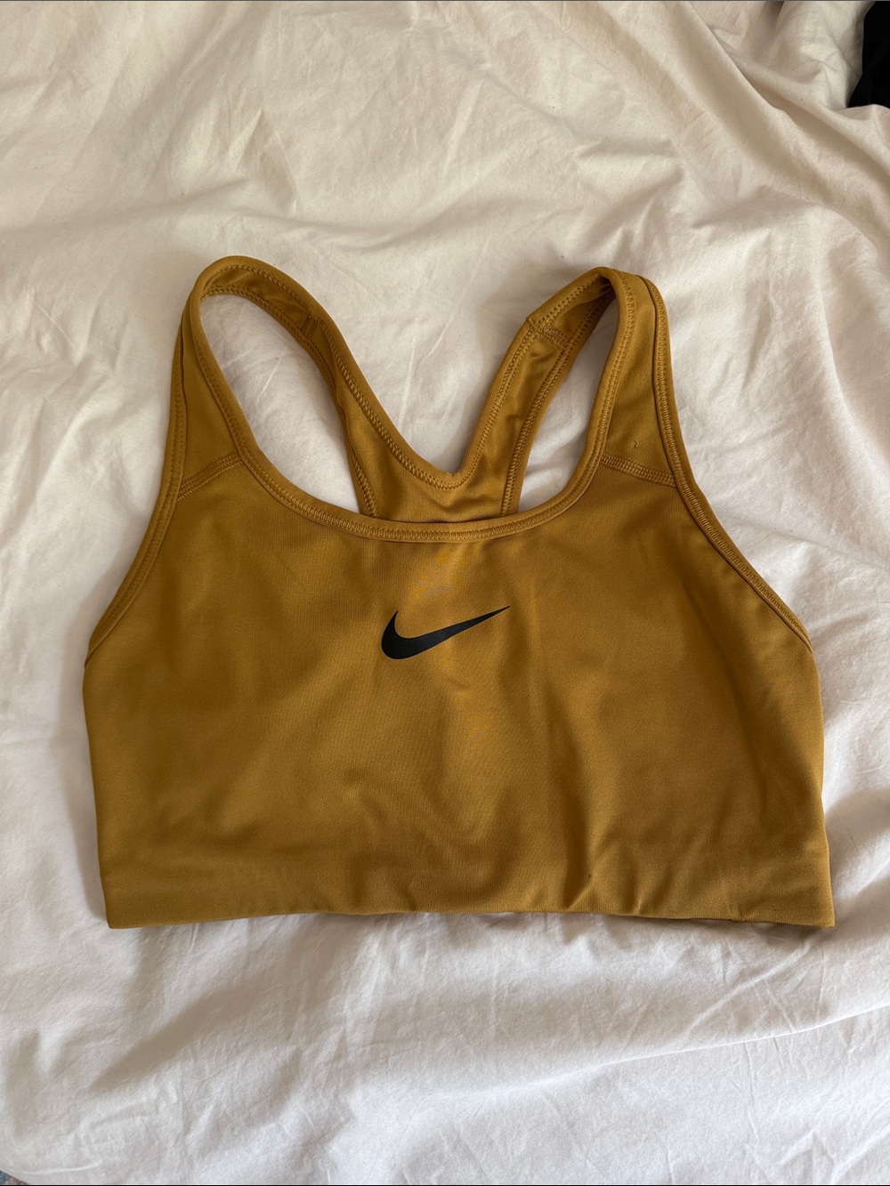 Nike Women's Sports Bra in Mustard Yellow with Black Swoosh